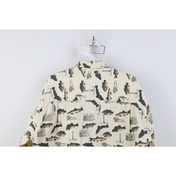 Vtg 90s Streetwear Mens Large Fishing Fish All Over Print Collared Button Shirt - Picture 10 of 11